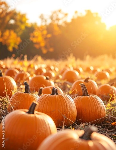 Autumn pumpkins in a field