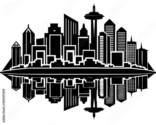City Skyline with Reflection Vector Illustration