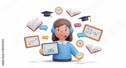 Inflatable 3D cartoon illustration of a young artist creating digital art on a tablet surrounded by creative tools