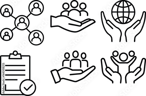Global Teamwork Collaboration Network Support Hands Icons