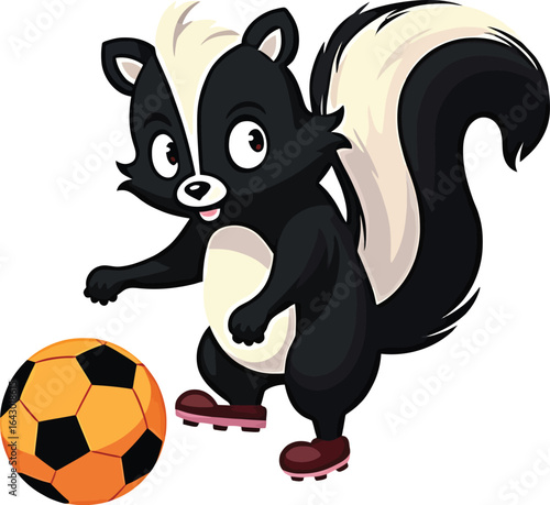 Skunk playing soccer cartoon character
