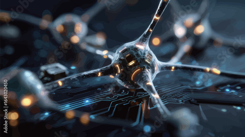 A glowing, metallic looking brain with many small lights on it. The brain is surrounded by a blue background