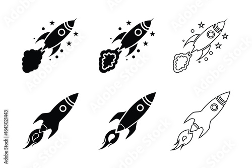 Rocket vector icon set. Silhouette and editable strokes of Rocket icons on transparent background