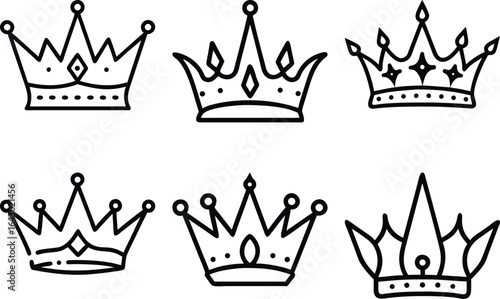 Royal Crowns Collection Line Art Graphic Design Elements