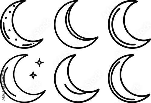 Crescent Moon Icons Set Graphic Design Elements