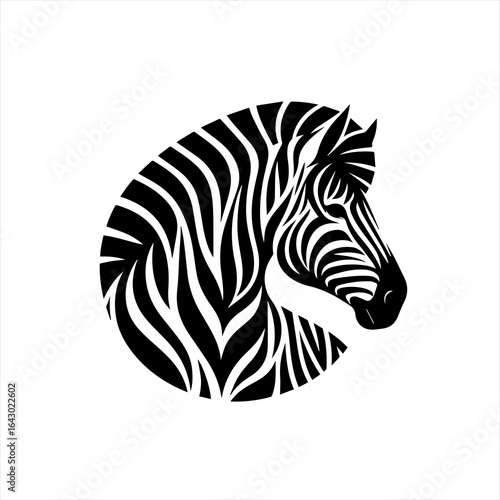 Stylized black and white zebra head silhouette