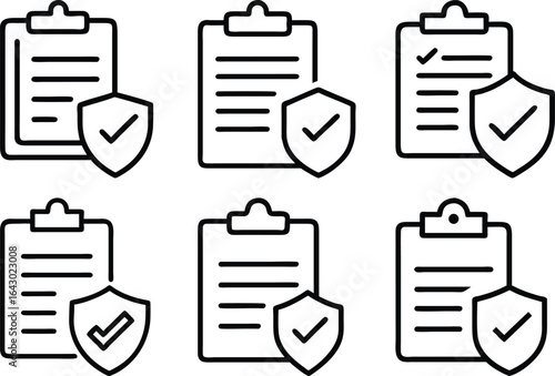 Secure Checklist Icon Set Data Protection Privacy Compliance