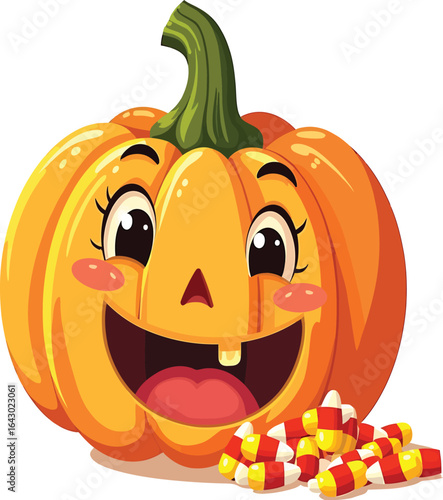 Pumpkin with popcorn movie night cartoon
