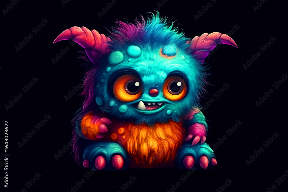 Obraz premium adorable baby monster with big eyes and horns