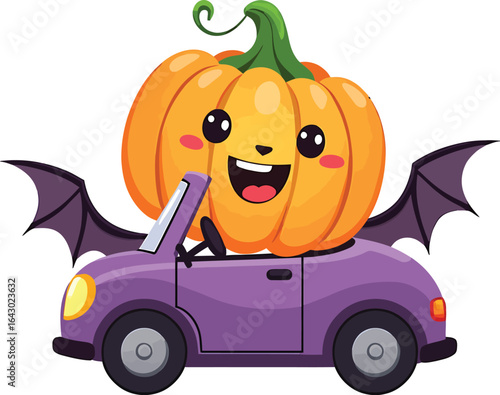 Pumpkin driving car cartoon
