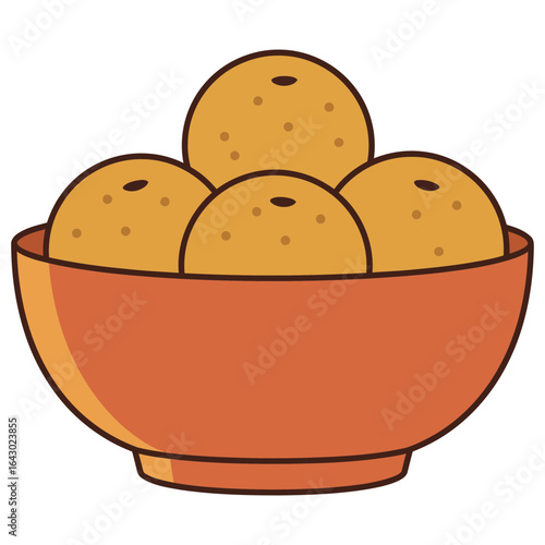 A bowl filled with four round, golden-brown sweet balls, likely Indian sweets, against a white background.