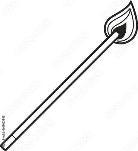 Black outline of a lit matchstick with a flame fire burning