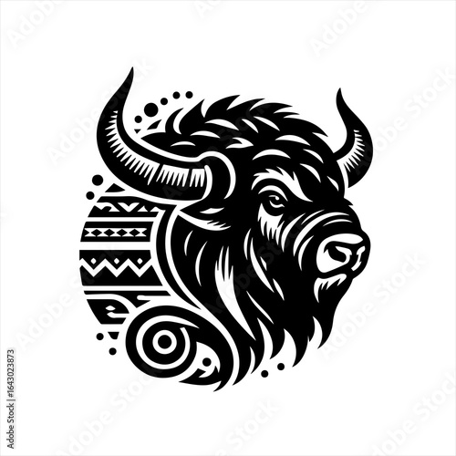 Wallpaper Mural Stylized black and white bison head with tribal patterns Torontodigital.ca