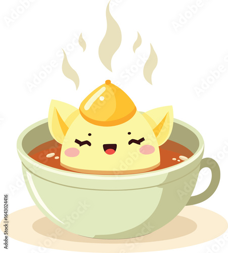 Cute candle in teacup warm glow cartoon
