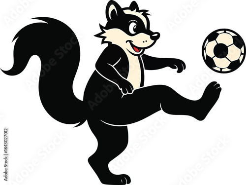 Skunk playing soccer cartoon character
