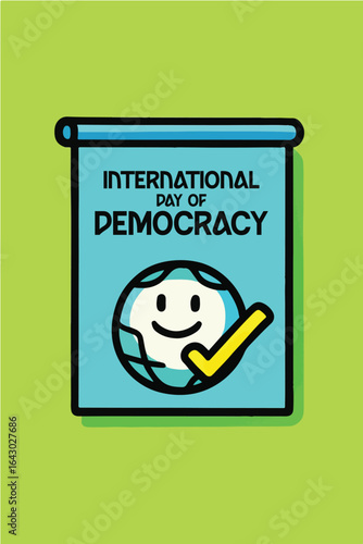 International Day of Democracy: Vibrant banner for the International Day of Democracy featuring a globe with a thumbs-up symbol, celebrating global democratic progress
