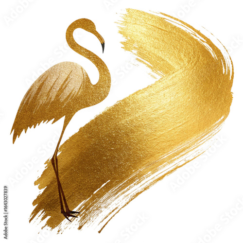 Elegant golden flamingo with dynamic brushstroke conveys luxury and artistic flair