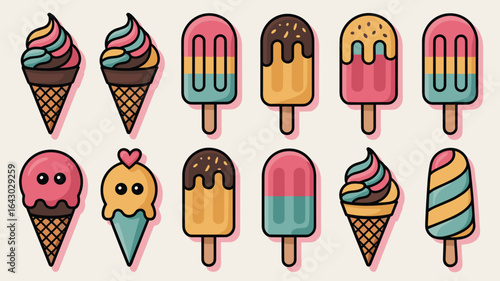 Ice Cream Variety Vector Icons 