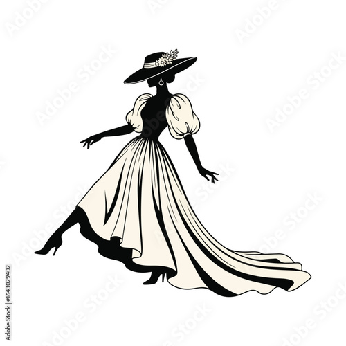 Elegant lady in a vintage inspired gown silhouette.
