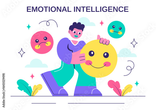 Emotional Intelligence Vector Illustration featuring Controlling Feelings and Emotions with Logical Thinking, Empathy, Social Skills and Mental Health
