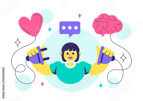 Emotional Intelligence Vector Illustration featuring Controlling Feelings and Emotions with Logical Thinking, Empathy, Social Skills and Mental Health