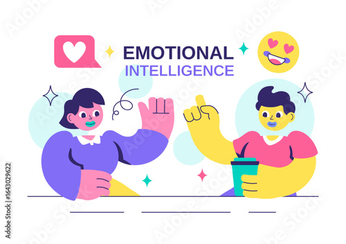 Emotional Intelligence Vector Illustration featuring Controlling Feelings and Emotions with Logical Thinking, Empathy, Social Skills and Mental Health