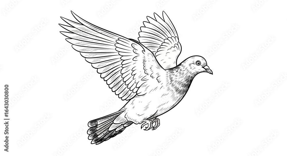 Fototapeta premium Detailed Hand-Drawn Dove in Flight for Symbolism or Artistic Projects