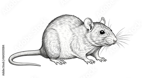 Detailed ink drawing showcasing a curious and adorable rat illustration