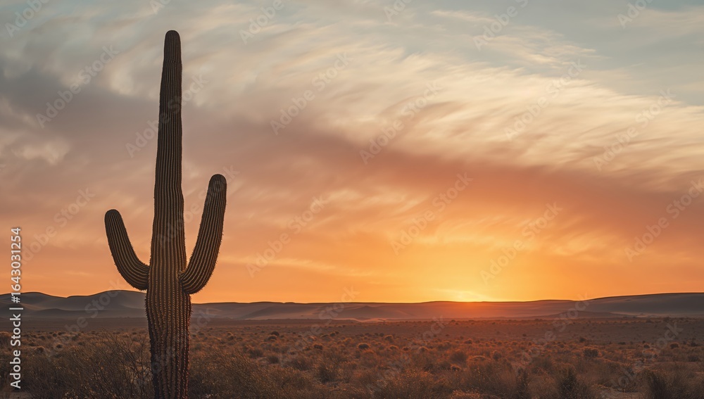 Desert Sunset with Saguaro Cactus, a Majestic Symbol of the American Southwest. Desert Sunset with Saguaro Cactus, a Majestic Symbol of the American Southwest.