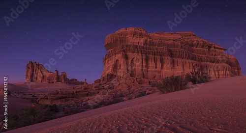 Desert Majesty. Majestic Rock Formations Under a Starry Purple Sky, Al Ula, Saudi Arabia.