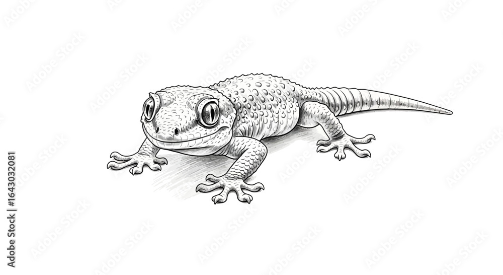 Naklejka premium Detailed monochrome illustration of a cute gecko with big round eyes