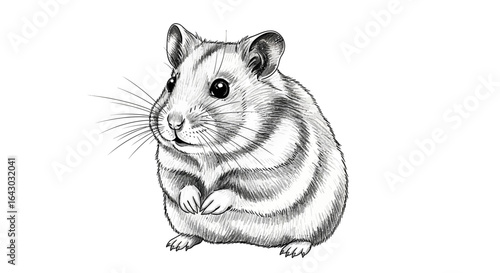 Detailed monochrome illustration of a charming hamster with stripes coat
