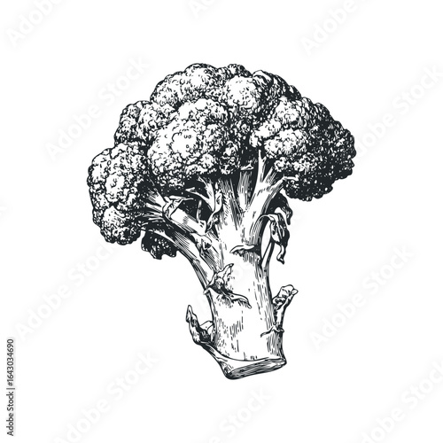 Detailed Ink Sketch of a Single Head of Broccoli
