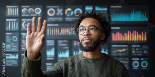 Professional Services Systems Integrationconcept. Professional man interacting with digital data visuals.