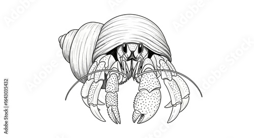 Enigmatic hermit crab illustration featuring shell dwelling and watchful eyes