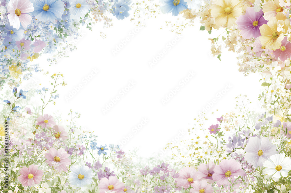 Fototapeta premium Abstract floral frame with a central black void for text or images isolated on transparent background