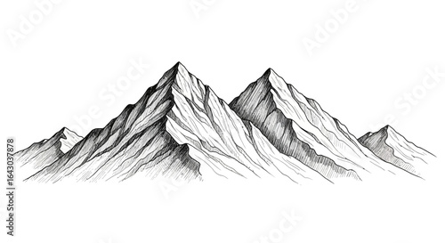 Majestic mountain range sketched with intricate detail against blank canvas