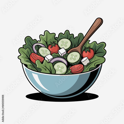 Fresh Garden Salad Bowl with Vegetables and Feta