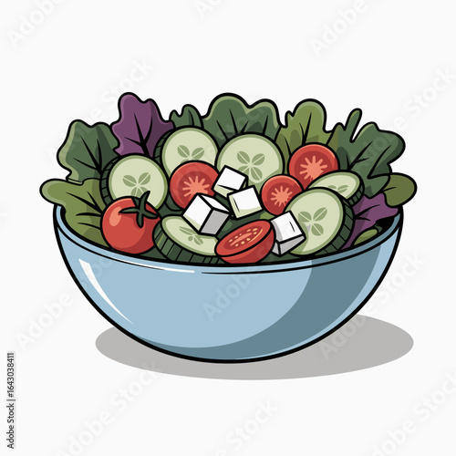 Fresh Garden Salad Bowl with Vegetables and Feta