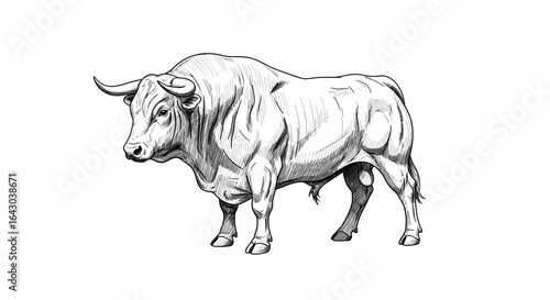 Monochrome Bull Illustration with Striking Detail for Design Projects