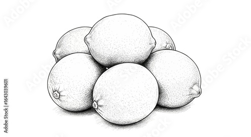 Monochrome sketch of piled lemons illustration with delicate shading