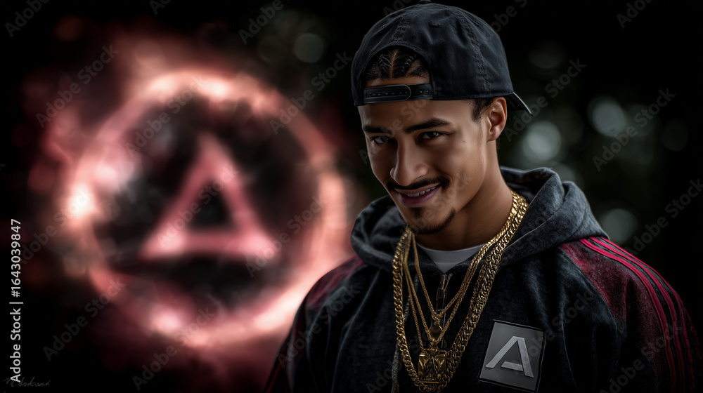 Obraz premium Confident Man with Braided Hair and Gold Chains