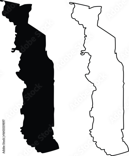 Map of Togo Silhouette Flat and Outline Design