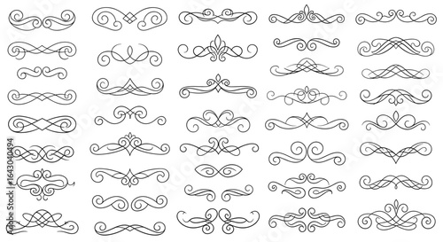 Collection of elegant, hand-drawn flourishes and dividers, perfect for design projects.
