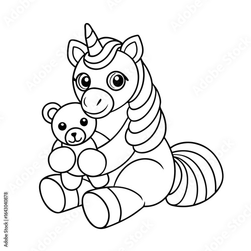 black outline printable unicorn cuddling cat