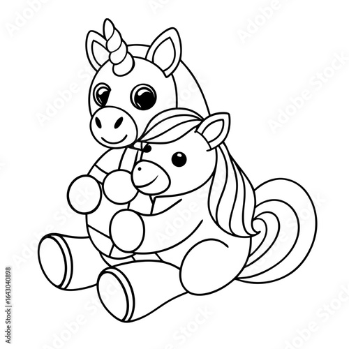 black outline printable unicorn cuddling cat