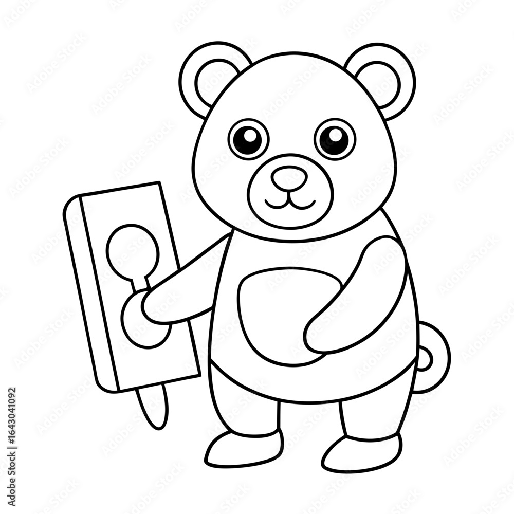 Obraz premium black outline printable bear roasting chestnuts