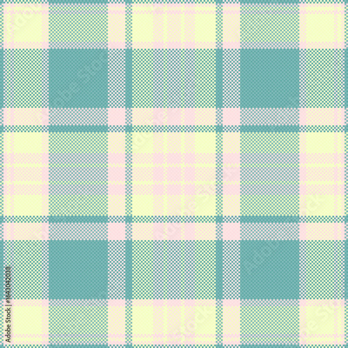 Pastel plaid pattern in soft teal, pale yellow, and pink.  A delicate and versatile texture perfect for textile design, website backgrounds, or crafting projects.