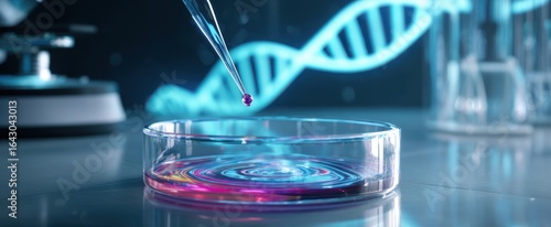 The pipette skillfully drops fluid into a petri dish in a high-tech laboratory.