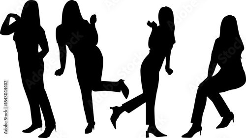 women working posture in black shape silhouette mono tone color woman stance